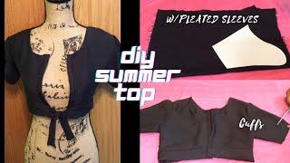 DIY Top Tutorial| How to make a top with ties and pleated sleeves|