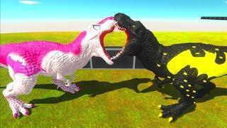 BATGIRL T-REX vs SPIDERMAN SPINO vs BATMAN T-REX DEATH RUN - Animal Revolt Battle Simulator