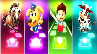 Tiles Hop - Funny Horses vs Sheriff Labrador vs Paw Patrol Ryder vs Funny Cow.Who In The Best