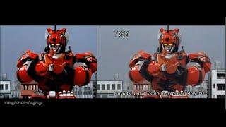 Power Rangers Jungle Pride Megazord First Appearance Split Screen  (PR and Sentai version)