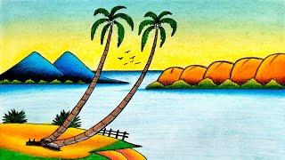 How to Draw Beautiful Mountain River Scenery Drawing | Landscape Scenery Drawing for beginners