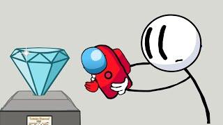 The Henry Stickman Gameplay - Among us Mini Red Steals the Diamond - Among us Animation