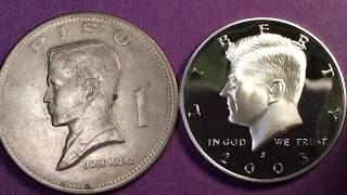 US KENNEDY HALF 2003 & PHILIPPINES 1 PISO 1974 Same Engraver - Different Country, Coin and Value