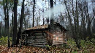 Old LOG CABIN of POACHERS in the wild forest. DANGEROUS overnight stay in a STRANGE house