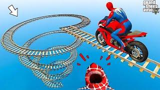 الأبطال الخارقين على القضبان دوامة قمع جسر - SPIDER-MAN on Motorcycle in Spiral Bridge Stunt Ride!!