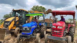 JCB 3DX Backhoe Loading Mud In Mahindra DI Tractor And Sonalika DI Tractor Trolley | Jcb Dozer Video