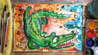 Как нарисовать Крокодила. Урок рисования для детей от 4 лет, РыбаКит