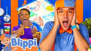 Learn Colors with Milk Experiments! | Color Mixing Fun | Blippi's Playdate | Videos for Kids