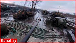 Latest images from the entrance to Bakhmut - Roadside filled with destroyed equipment and vehicles