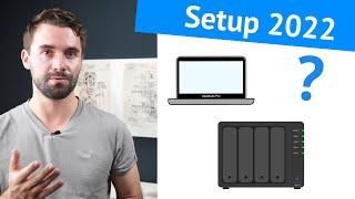 Mein Papierloses Büro-Setup 2022 mit Synology NAS, iPad (Pro), iPhone, Mac und Netzwerkscanner.