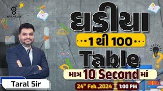 MATHS | ઘડિયા 1થી 100 Table માત્ર 10 Secondમાં | CCE | PSI I CONSTABL E SPECIAL | LIVE @01:00pm