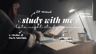 study with me ️️ — 25 min late night study session (pomodoro technique)  + music and rain sounds