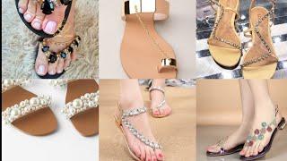 college wear flat sandals   ,fancy party wear flat sandals  ,girls stylish and fancy sandals