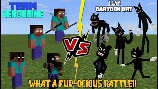 Team Herobrine VS Team Cartoon Cat (TEAM CARTOON CAT Defeated??)[Minecraft PE]