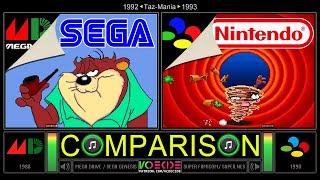 Taz-Mania (Sega Genesis vs SNES) Side by Side Comparison