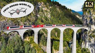 Glacier Express Train  on the Landwasser Viaduct - drone images that will take your breath away!