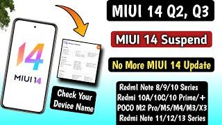 MIUI 14 Update Suspended!! MIUI 14 No More Updates For These Device's!! MIUI Q2, Q3 India Update