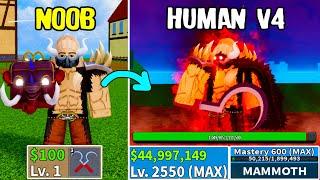 Beating Blox Fruits as Jack! Mammoth Noob to Pro Lvl 1 to Max Full Human V4 Awakening!