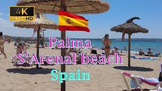 Palma de Mallorca S'Arenal Beach Walk in Summer 2022