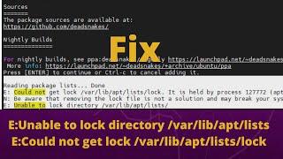 e:unable to lock directory /var/lib/apt/lists