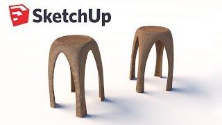 Wooden chair design and 3D modeling - Sketchup tutorial timelapse