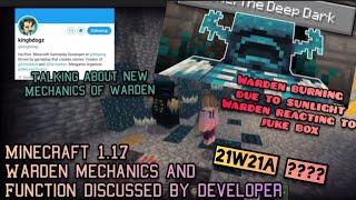 MINECRAFT 1.17,FEATURES OF WARDEN, BY KINGBDOGZ, WARDEN REACTION TO JUKEBOX, BURNING, 21W21A....