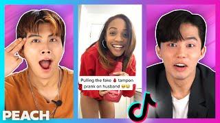 Koreans React To TikTok's Couple Pranks For The First Time! | Peach Korea