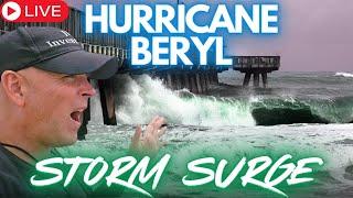 MAJOR STORM SURGE. Hurricane Beryl. Matagorda Beach Texas. LIVE.