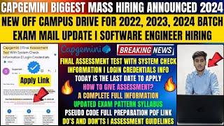 CAPGEMINI URGENT HIRING | DIRECT TEST HIRING | TEST MAIL UPDATE | PATTERN PROCESS | 2022-2024 BATCH