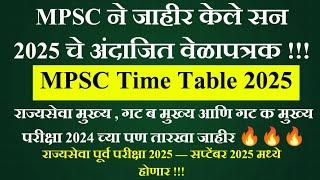 MPSC Time Table 2025 | MPSC Update Today | MPSC Exam Dates - prelims ,Mains | mpsc exam information