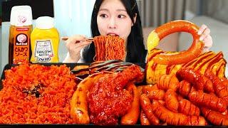 ASMR MUKBANG| 직접 만든 불닭볶음면 양념치킨 킬바사 소세지 먹방 & 레시피 FRIED SAUSAGES AND FIRE NOODLES EATING