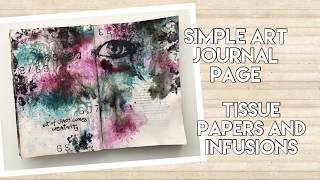 Simple art journal page with tissue paper and infusions