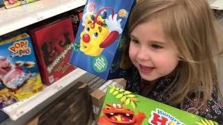 Toy shopping and toy opening. Hungry Hippos, Mr Bucket, and Unicorn squad egg!