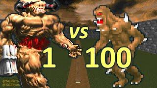 Cyberdemon vs 100 Imps - Monster Infighting - Doom Retro Battles