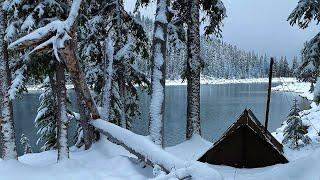 Hot Tent Camping In Snow | Wood Stove Pizza Melts