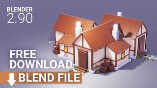 FREE DOWNLOAD - 3d Low Poly House Model | .Blend files | 3d Game Asset | Blender Low Poly Stylised