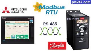 Mitsubishi HMI "Modbus RTU" Danfoss FC51 Tutorial