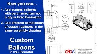 Custom balloons with part name, item number and quantity in Creo Parametric