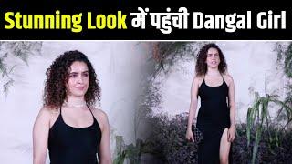 Sanya Malhotra Looks Dam HOT In High Slit Black Gown At Richa Chadha And Ali Fazal Wedding Reception