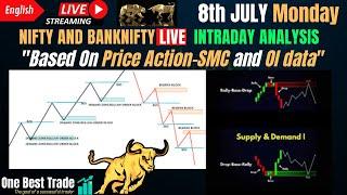 Live Nifty intraday trading | Bank nifty live trading | Live options trading | 8th July 2024 dhan