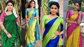 Pandian stores serial actress hema rajkumar saree collections || Tamil actress saree collections