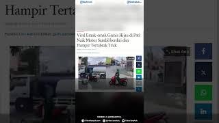 VIRAL, Emak-Emak Gamis Hijau di Pati Naik Motor Sambil Berdiri, Hampir Tertabrak Truk