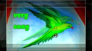 VERY EASY AND BEAUTIFUL FLYING BIRD DRAWING/PARROT DRAWING WITH WATER COLOUR/FLYING PARROT PAINTING.