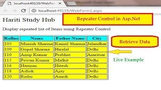 Repeater Control in Asp.Net C# | Hindi | Learn Asp.Net