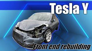 Tesla Y. Front end rebuilding. Ремонт переда.