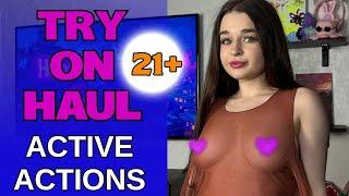 [4K] No Bra Try On Haul | Active Action Comfort Testing  | Petite Olya | Transparent Coral Dress