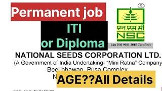 Permanent job National seed corporation ITI, Diploma @Mission govt job