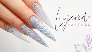 Layered Pastels & Freehand Foliage | Nail Sugar Mood-Board Nail Art Inspo