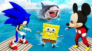 GTA 5 Crazy Ragdolls - Mickey Mouse & Sonic vs SpongeBob Jumps and Fails! #3