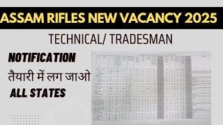 ASSAM RIFLES NEW VACCANCY 2025[[ ASSAM RIFLES TECHNICAL/ TRADESMAN 2024-25